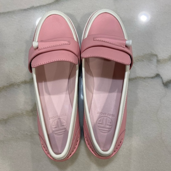 Tory Burch Sport Golf Loafers Size 7 Pink White Leather - Picture 5 of 14